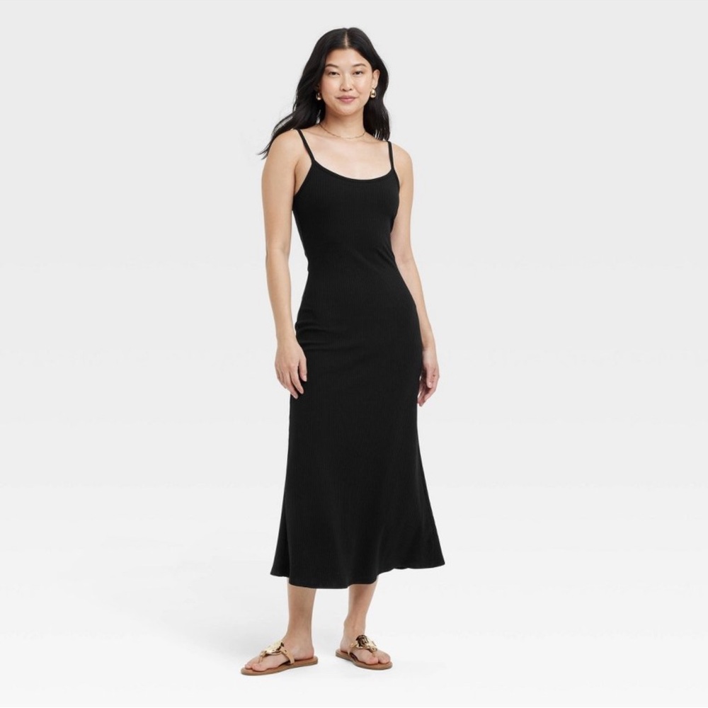 Women's Midi Shift Dress - Sleeveless Knit Pullover, Scoopneck, Spaghetti Straps